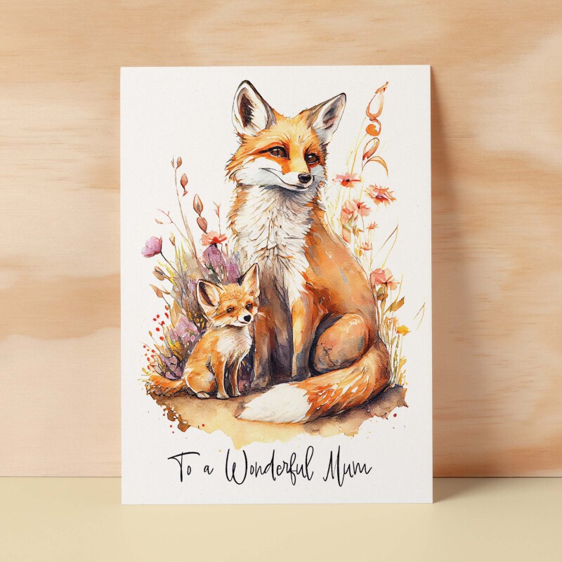 Birthday Card For Mum Card for Mothers Day Birthday Card For Her Birthday Gift For Mum Happy Birthday Card For Mum with Fox Illustration - Small (4x6) / Blank Message