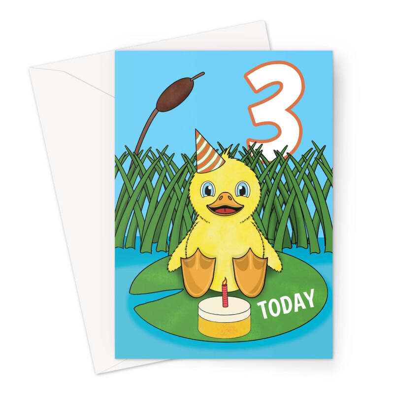 Cute Duckling 3rd Birthday Card - A5 Portrait - 1 Card