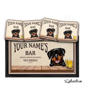 Personalised Dog Bar Runner Mat, Dog Sign & 4 x Drinks Coasters Gift Set Garden Bar Sets / Custom Beer Mats Home Bar, personalised bar mat