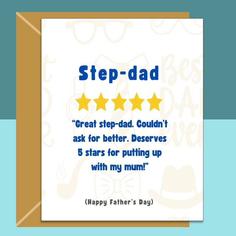 Step-Dad Father's Day Card - Personalised inside - Ideal funny cute card for Fathers Day - Large - Blank inside