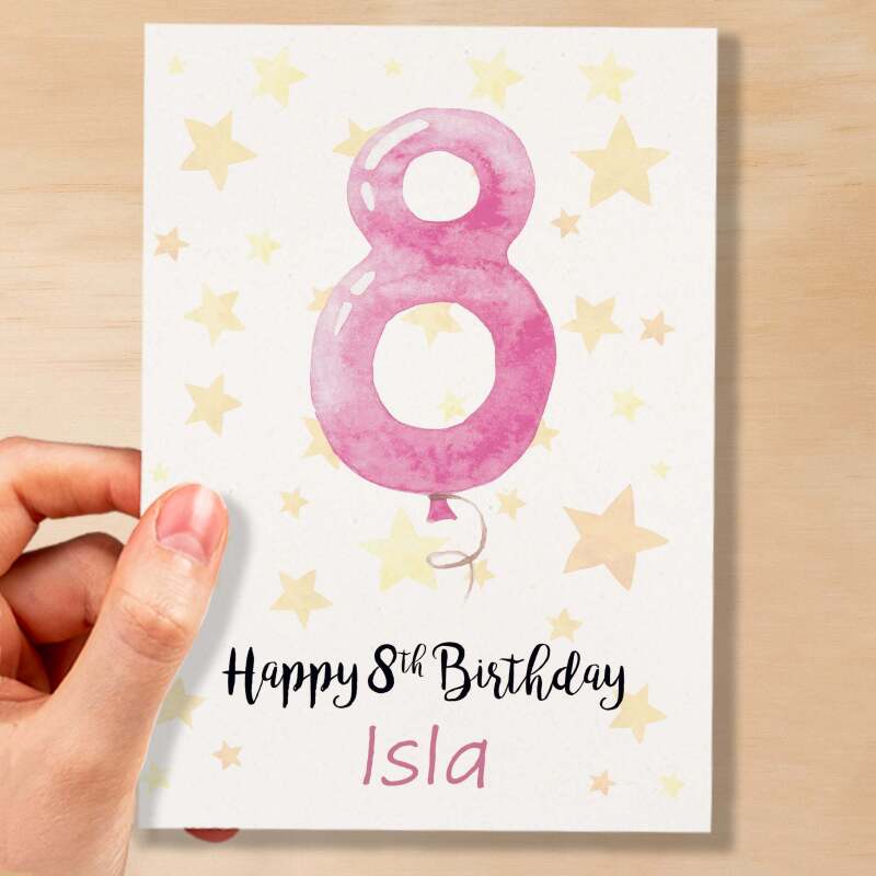 Personalised 8th Birthday Card For Girl Custom Name Card For Girl Eighth Birthday Card For Child Birthday Card for Girl Custom 8th Birthday - Small (4x6) / Blank Message