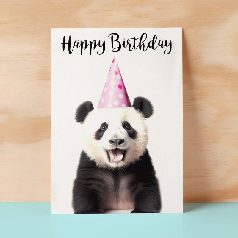 Birthday Card For Him or Her Fun Birthday Card of A Panda Happy Birthday Card For Mum, Dad, Sister Brother - Small (4x6) / Blank Message