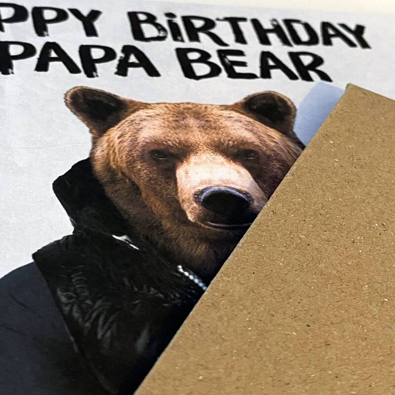 Happy birthday papa bear cute animal in clothes birthday card for dad, father, daddy, papa from son, daughter, child, children (Animalyser) - A6: Single card