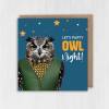 Let's party owl night owl in clothes congratulations, celebration, well done, new job, graduation card (Animalyser) Size A6/A5/A4/Square 6x6 - A6: Single card