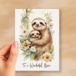 Birthday Card For Mum Card for Mothers Day Birthday Card For Her Birthday Gift For Mum Happy Birthday Card For Mum with Sloth Illustration - Small (4x6) / Blank Message