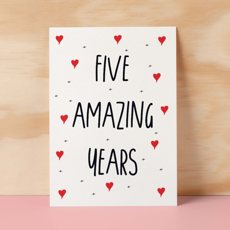 5 Year Anniversary Card For Wife or Husband Anniversary Card for 5th Anniversary Card For Boyfriend or Girlfriend Fifth Wedding Anniversary - Small (4x6) / Blank Message