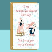 Personalised God-Daughter 1st Christmas Card - For your Goddaughter on her 1st Xmas - Cute - Customisable