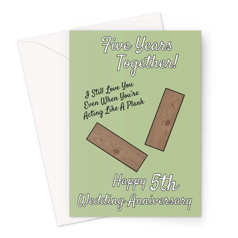 5th Wedding Anniversary Card - Wood - A5 Portrait - 1 Card