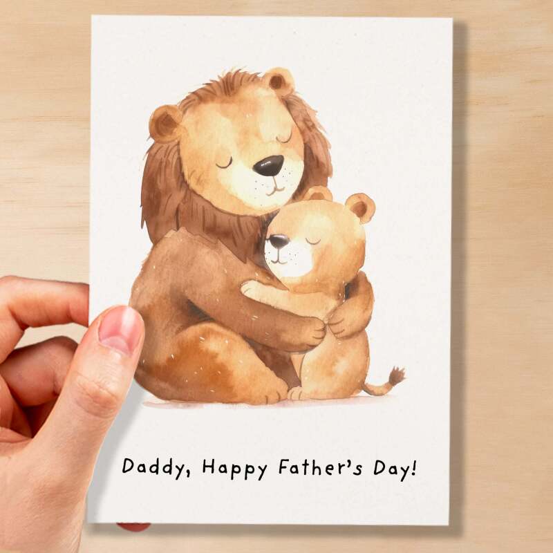 Father's Day Card For Daddy Cute Lion and Cub Illustration Father's Day Card For Dad Father's Day Gift From Child - Small (4x6) / Blank Message