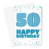 50th Happy Birthday Card - Blue Confetti - A5 Portrait - 1 Card