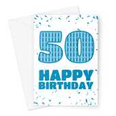 50th Happy Birthday Card - Blue Confetti