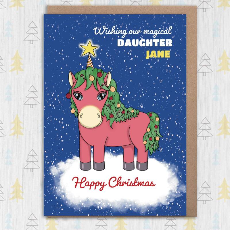 Wishing our magical child personalised unicorn Christmas, holidays card for child, son, daughter, grandchild, niece, nephew (Size A6/A5/A4) - A6: Single card
