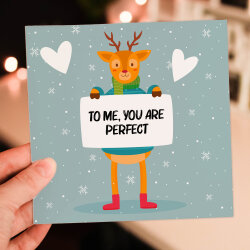 To me you are perfect reindeer Christmas, Holidays card for husband, wife, boyfriend, girlfriend, partner, mate (Size A6/A5/A4/Square 6x6") - A6: Single card