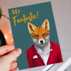 Mr Fantastic fox, animal in clothes cute anniversary card for husband, boyfriend, male partner (Animalyser) (Size A6/A5/A4/Square 6x6") - A6: Single card