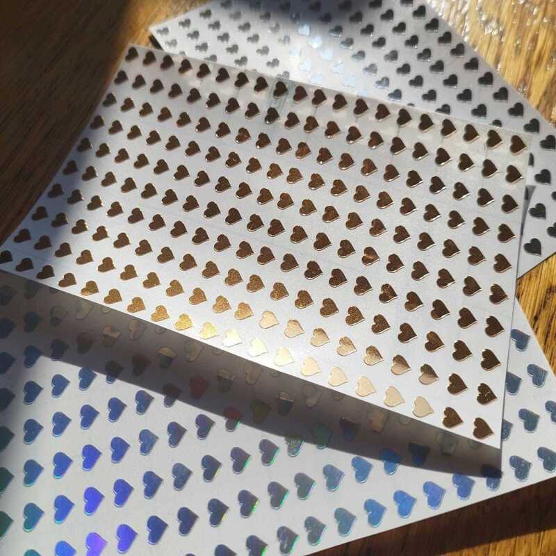 200 6mm Heart Stickers Gold, Silver, Holographic - Gold