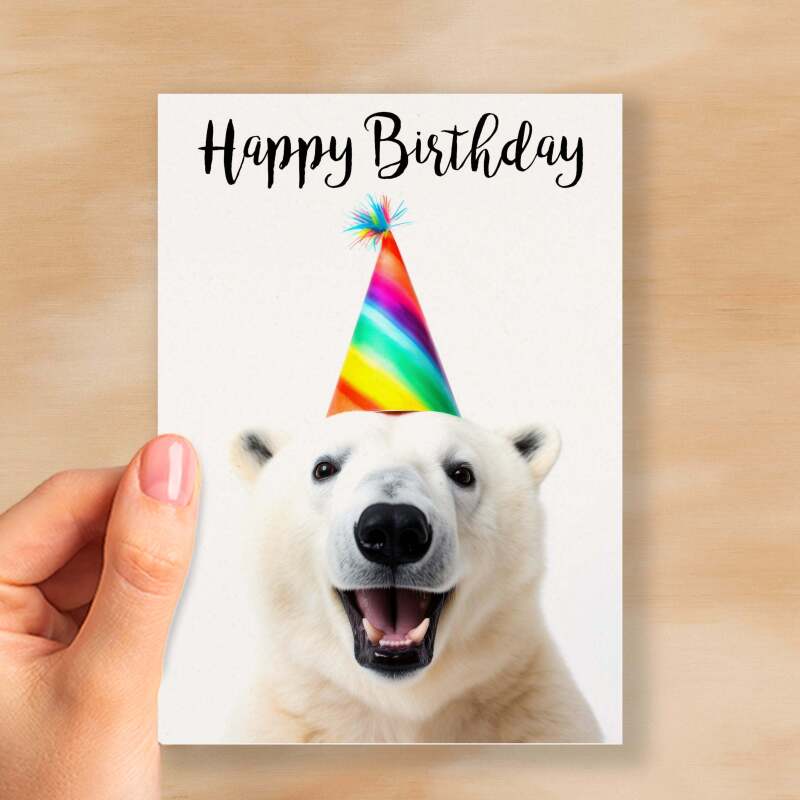 Birthday Card For Him or Her Fun Birthday Card of A Polar Bear Happy Birthday Card For Mum, Dad, Sister Brother - Small (4x6) / Blank Message