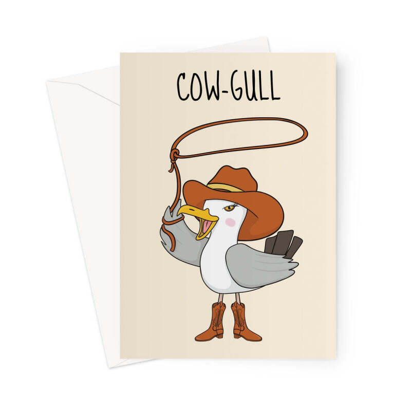 Funny Cowgirl Birthday Card - Seagull Joke - A5 Portrait - 1 Card