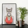 Cougar in clothes, animal print, wall art - A5 - Glossy - Green