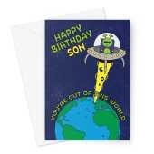 Happy Birthday Card For Son - Alien Space Ship Children's - A5 Greetings Card