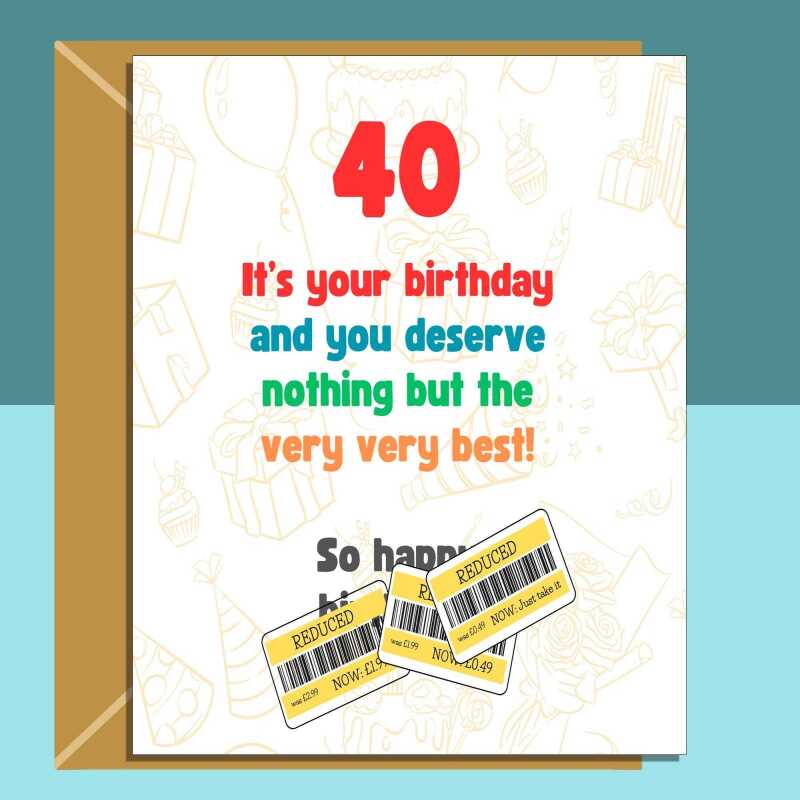 Funny 40th Birthday Card - Personalised - For Him or Her - friend, brother, sister, cheeky card for anyone turning 40 years old - Blank inside - Regular - Matte