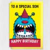 Monster cake birthday card personalised with relation age for children, child, boy, girl, relation, ages 1-6 (Size A6/A5/A4/Square 6x6") - A6: Single card