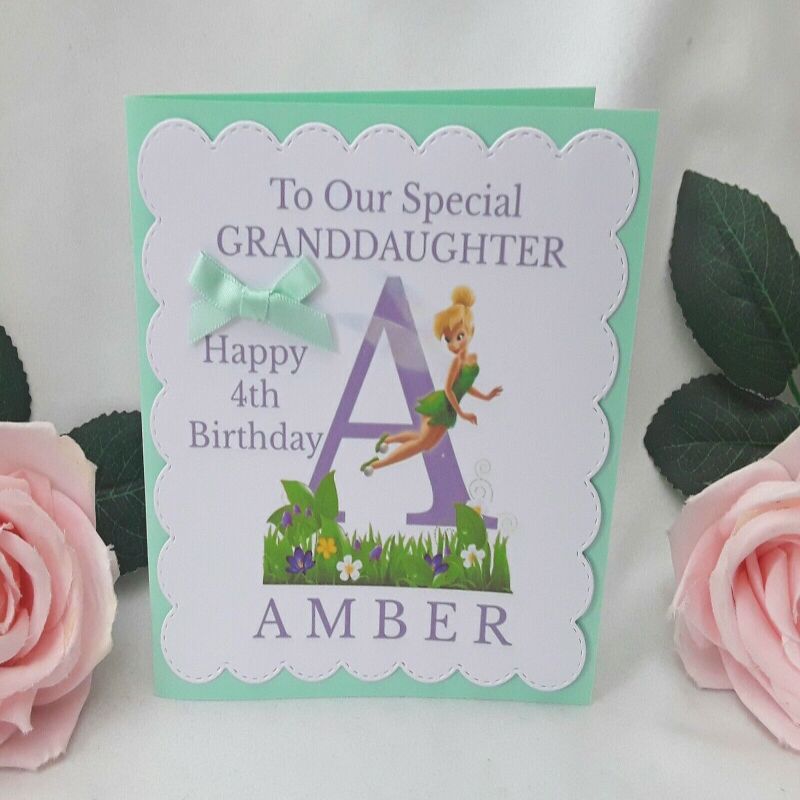 2 Sizes Personalised Tinkerbell card,any age/relation,Personalised Tinkerbell  - 5" x 5"