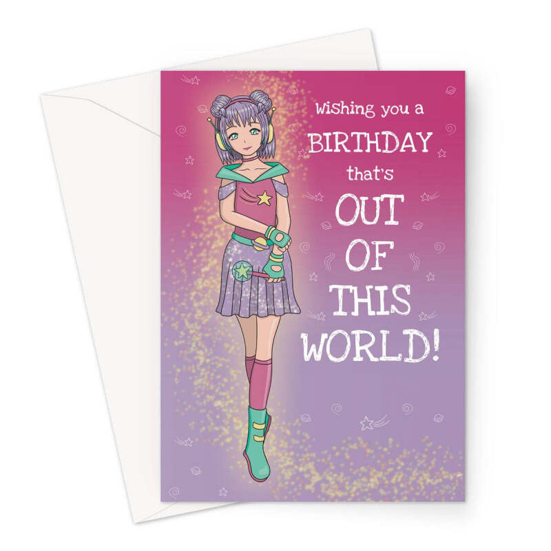 Out Of This World Space Themed Birthday Card For A Girl - A5 Portrait - 1 Card