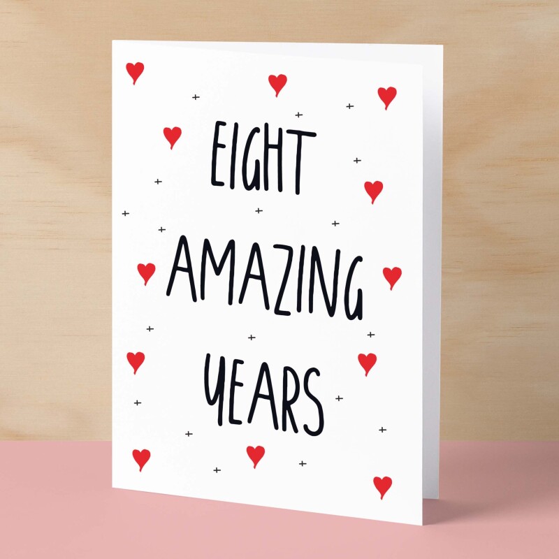 8 Year Anniversary Card For Wife or Husband Anniversary Card for 8th Anniversary Card For Boyfriend or Girlfriend Eight Wedding Anniversary - Small (4x6) / Blank Message