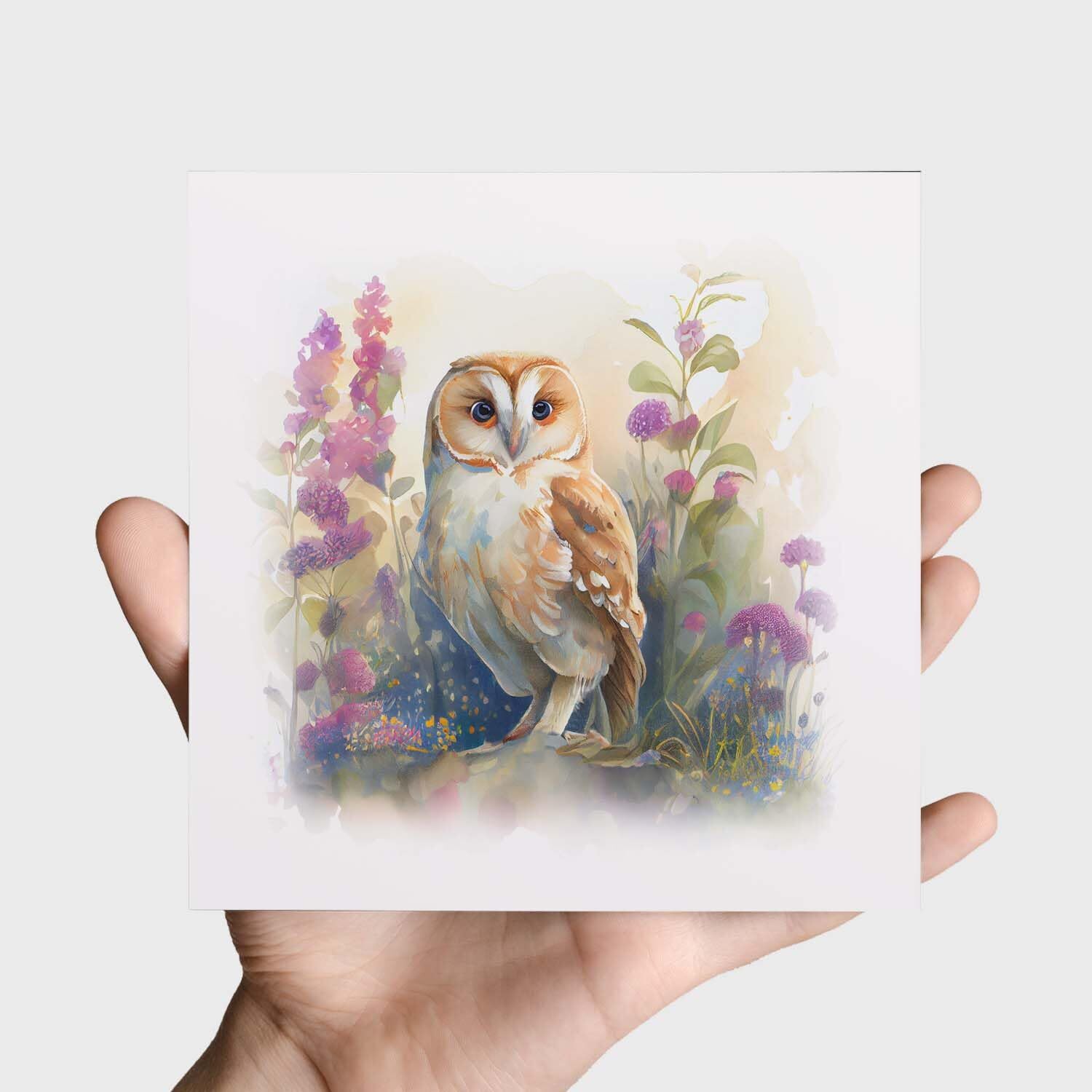 Notelet Card of a Owl For Anyone Any Occasion Card For Her or For Him Card For Birthday or Easter Card Thank You Card - Square (6x6) / Blank Message