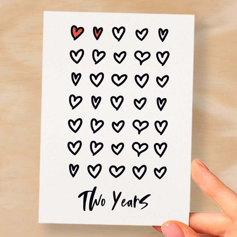 2nd Wedding Anniversary Card For Wife Anniversary Card for Husband or Boyfriend Anniversary Card For Girlfriend Second Anniversary Two Year - Small (4x6) / Blank Message