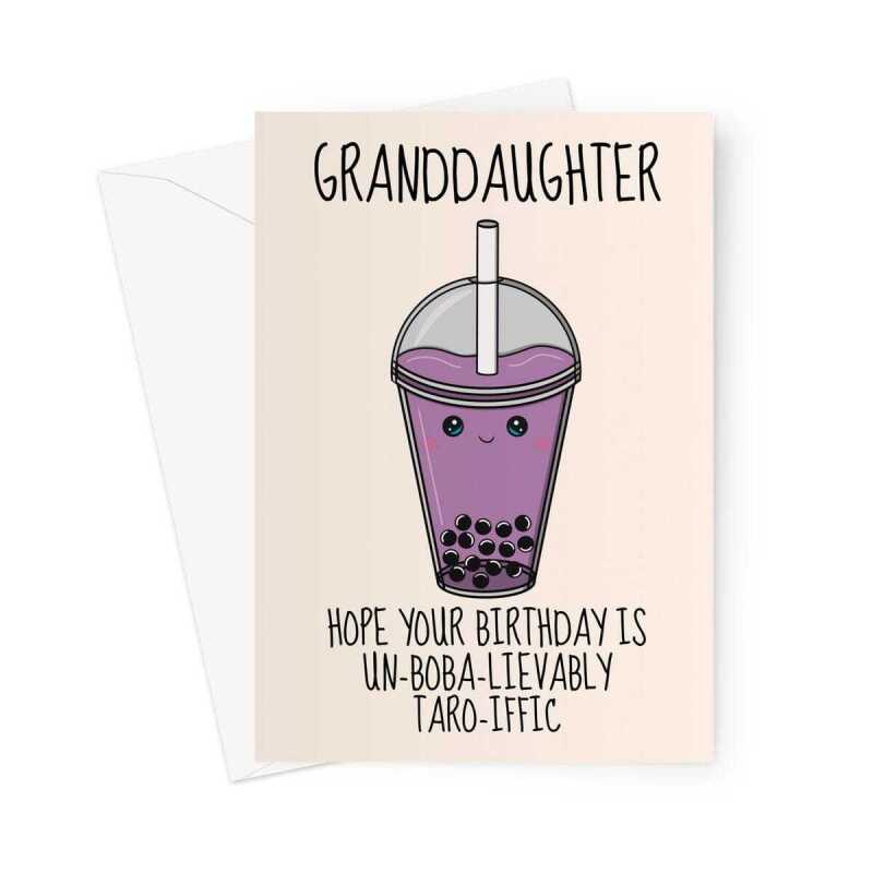 Kawaii Birthday Card For Granddaughter - Taro Bubble Tea Drink - A5 Portrait - 1 Card