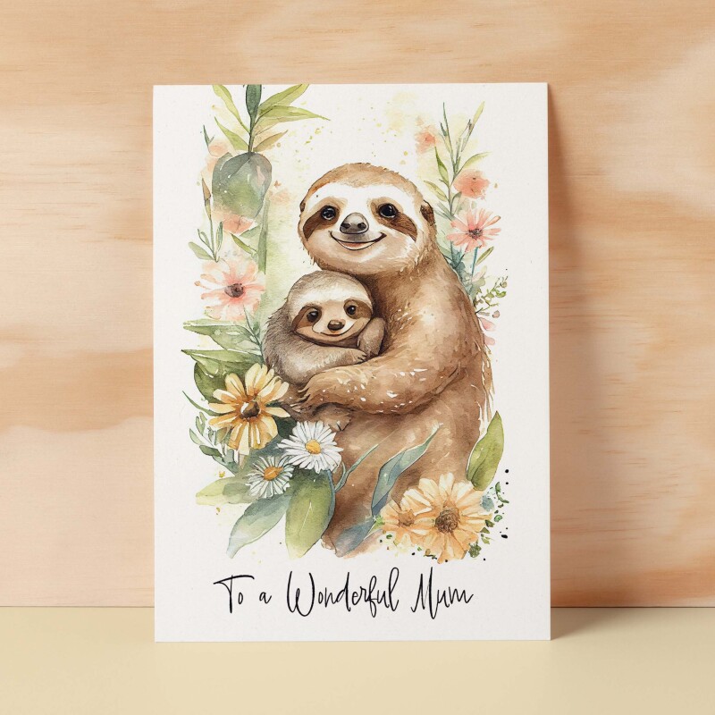 Birthday Card For Mum Card for Mothers Day Birthday Card For Her Birthday Gift For Mum Happy Birthday Card For Mum with Sloth Illustration - Small (4x6) / Blank Message