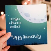 I love you to the moon and back, Happy Anniversary card for husband, wife, boyfriend, girlfriend, partner (Size A6/A5/A4/Square 6x6")