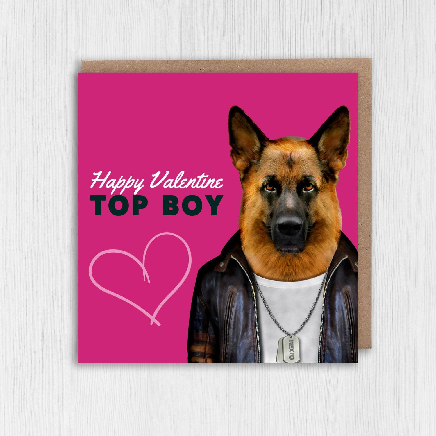 Happy Valentine Top Boy German Shepherd dog animal in clothes card for boyfriend, husband, male partner (Animalyser) Size A6/A5/A4/Square - A6: Single card