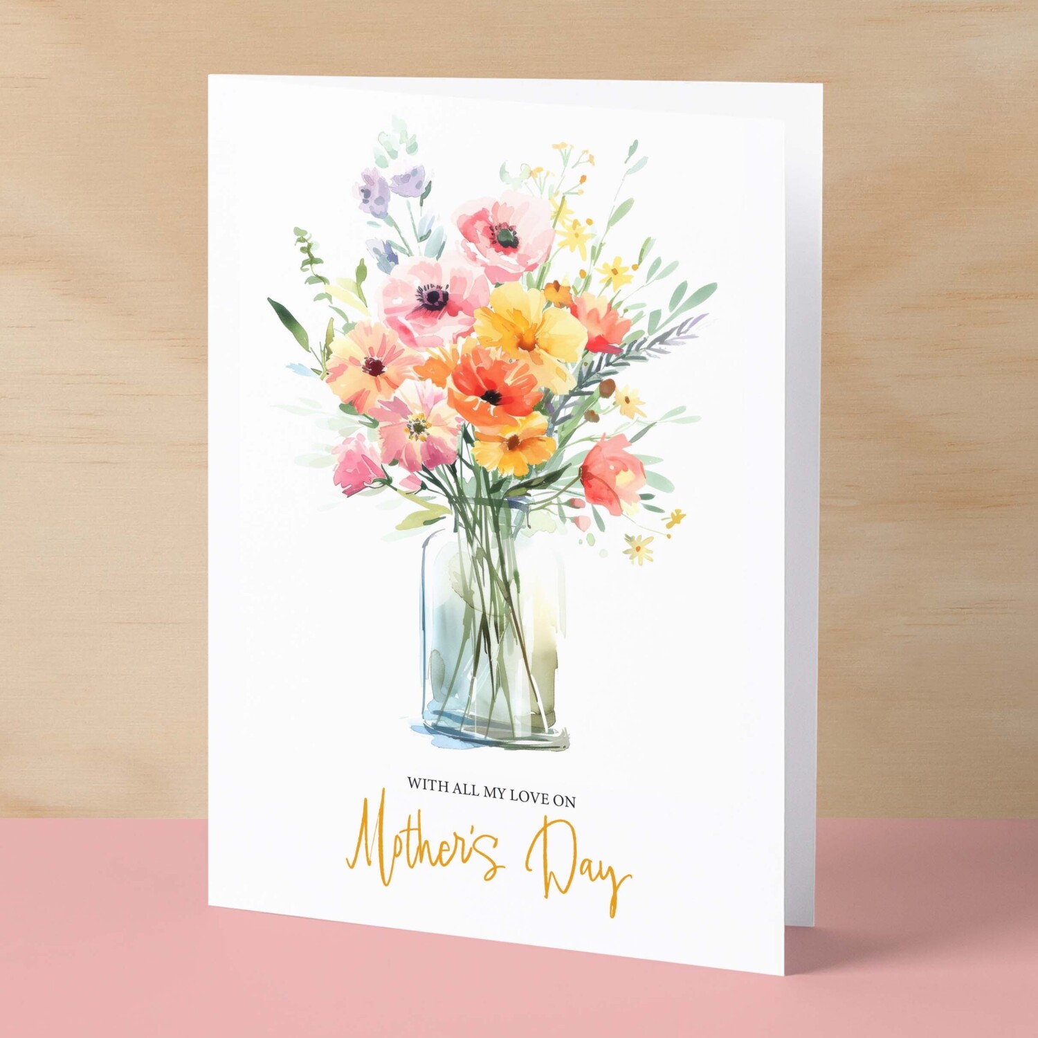 Mother's Day Card For Mum Happy Mother's Day Mothers Day card Mothering Sunday Floral Pink and Yellow Flowers Mom Mommy Mum Mummy - Small (4x6) / Blank Message