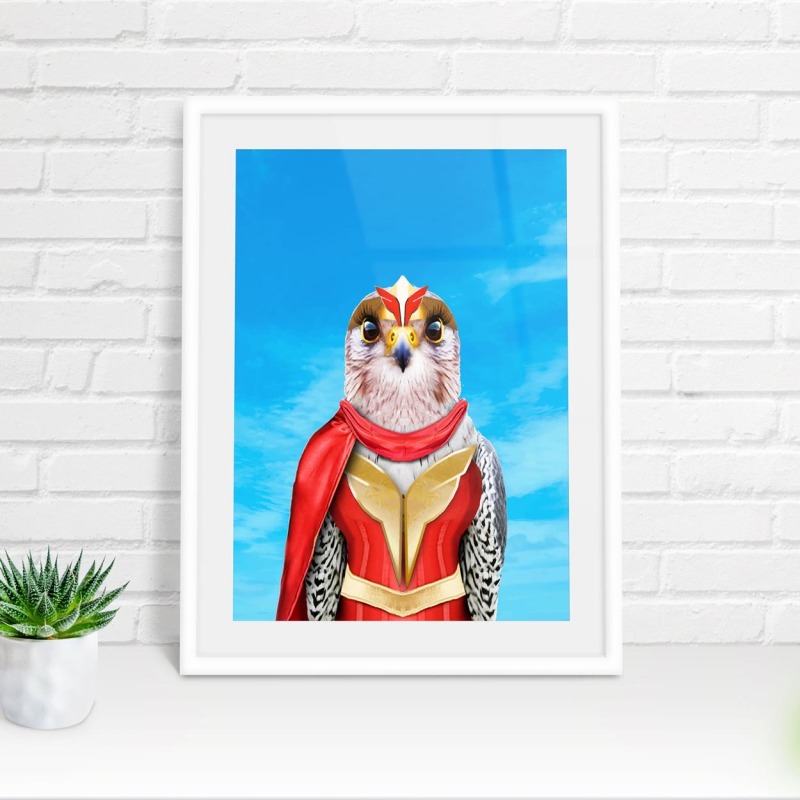 Falcon in clothes, animal print, wall art - A5 - Glossy