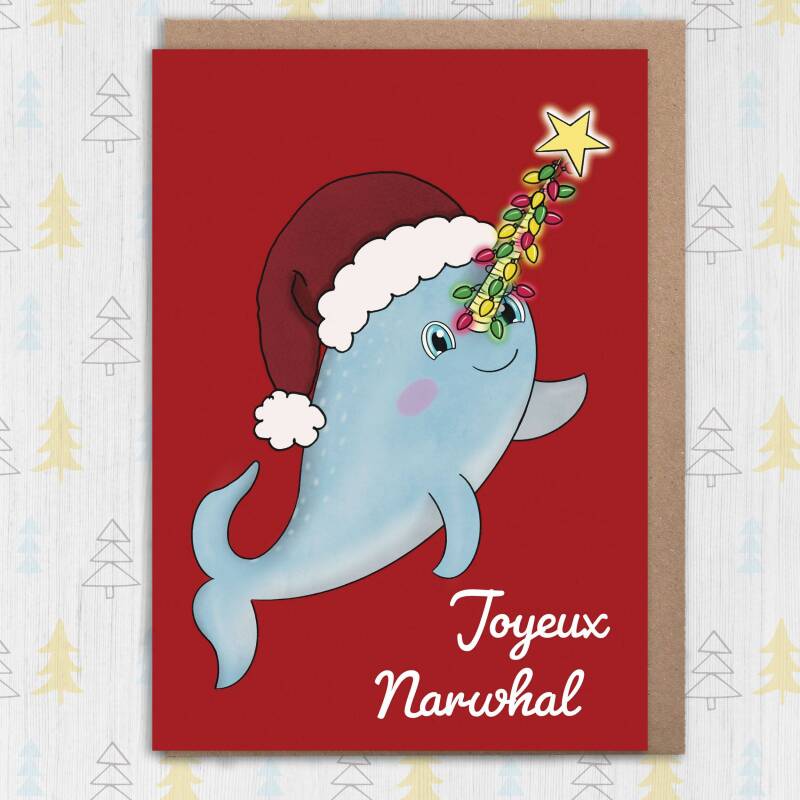 Joyeux Narwhal personalised cute whale Christmas, holidays, Xmas, festive card for child, son, daughter, grandchild (Size A6/A5/A4) - A6: Single card