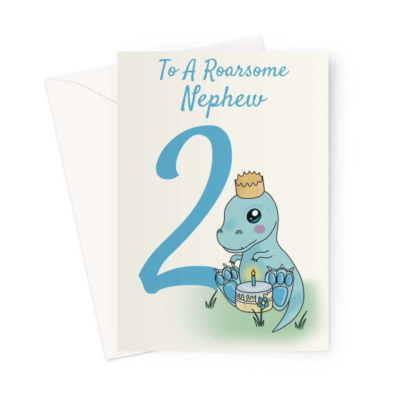 2nd Birthday Card For A Nephew - Cute Dinosaur - A5 Portrait - 1 Card