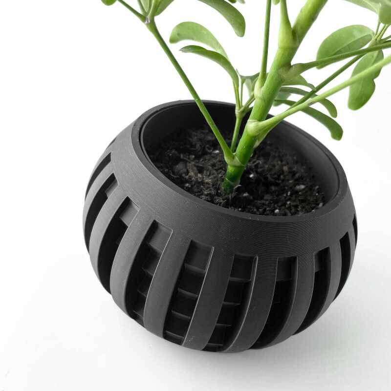 The Amada Planter Pot with Drainage Tray & Stand for Plants - Black - 3"
