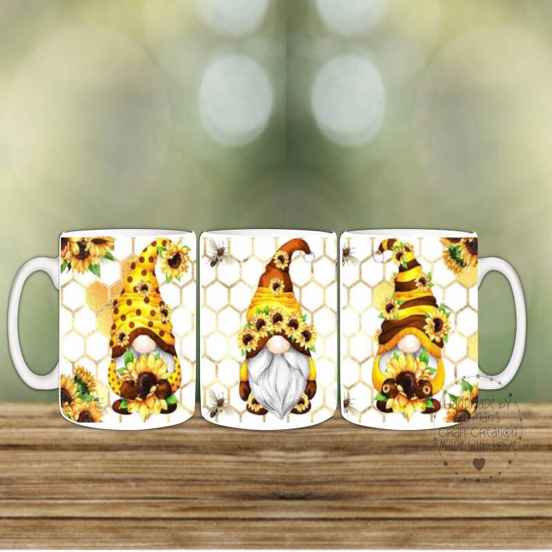 Adorable Gnome Mugs with Sunflower and Bee Design - Honeycomb