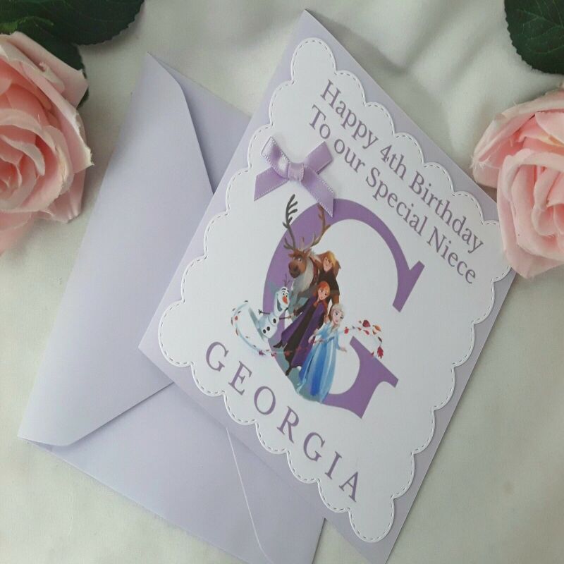 Handmade Personalised Frozen Card,any age/relation,Frozen Inspired Card - 6" x 6"