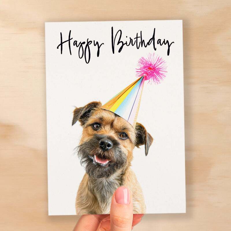 Birthday Card For Her Card For Friend Mum or Sister Birthday Card For Him Brother Dad Happy Birthday Card of Border Terrier Dog Card - Small (4x6) / Blank Message