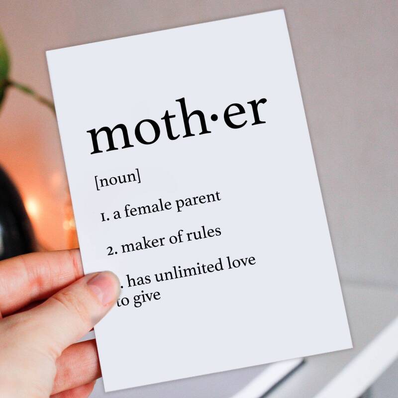 Dictionary definition of mother cute, heartfelt birthday card for mum from son, daughter, children, child (Size A6/A5/A4/Square 6x6") - A6: Single card