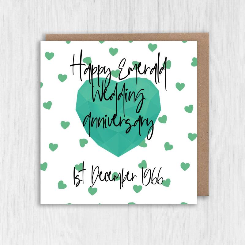 Personalised Emerald (55th/55 years) anniversary card: Personalised with date (Size A6/A5/A4/Square 6x6") - A6: Single card