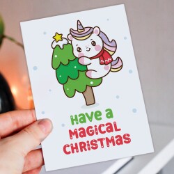 Have a magical Christmas unicorn magic, Holidays, Xmas card for children, kids, daughter, granddaughter, niece (Size A6/A5/A4/Square 6x6") - A6: Single card