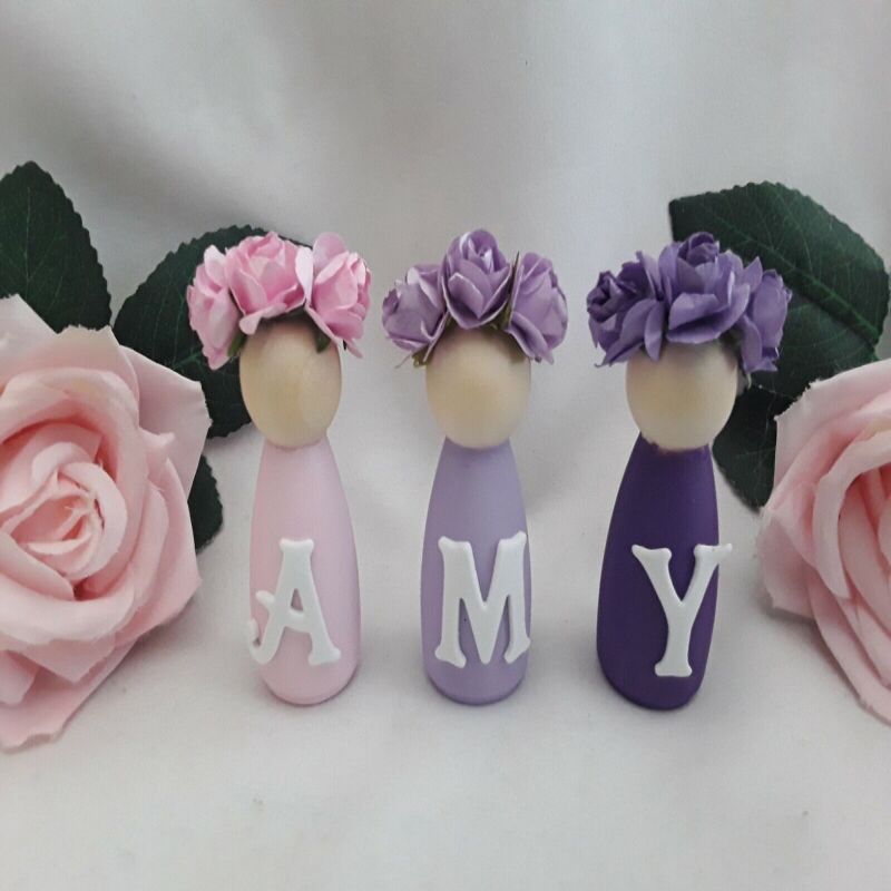 Personalised Wooden Peg Dolls,New Baby Gift,Personalised Nursery Decor - With letters