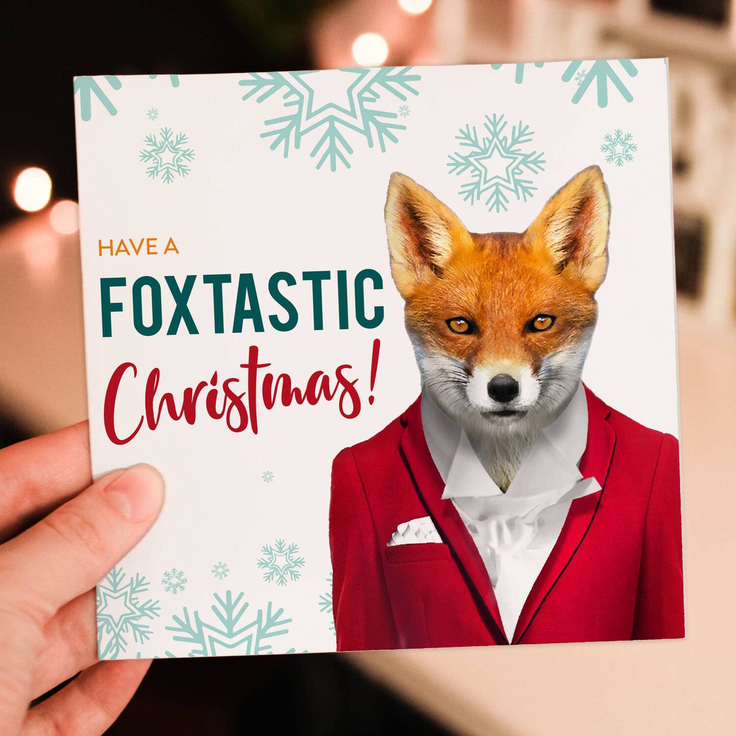 Have a Foxtastic, fantastic Christmas cute, fox, animal in clothes Holidays, Xmas, festive card (Animalyser) (Size A6/A5/A4/Square 6x6") - A6: Single card