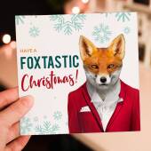 Have a Foxtastic, fantastic Christmas cute, fox, animal in clothes Holidays, Xmas, festive card (Animalyser) (Size A6/A5/A4/Square 6x6")