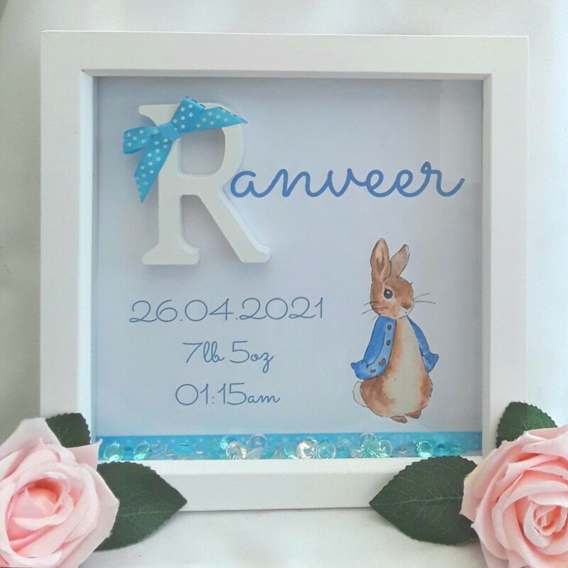 Personalised Peter Rabbit New Baby Frame, new baby gift, baby initial frame - Without lights