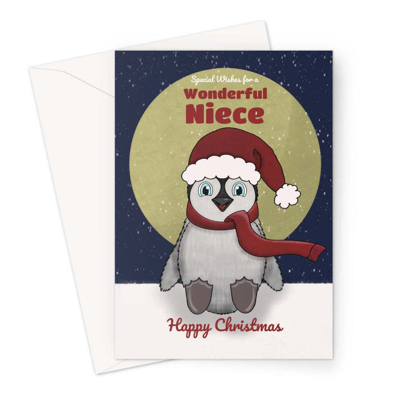 Cute Penguin Christmas Card For Niece - A5 Portrait - 1 Card